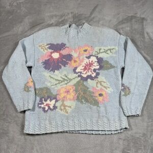 Vintage Karen Scott Sweater Womens Large Floral Mock Neck Cottage Grandma Granny